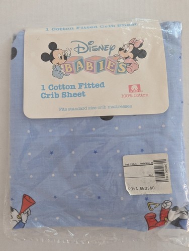 Vintage Disney Babies Crib Sheet Mickey Minnie - Baby Mickey's Band -Dundee - Picture 2 of 10