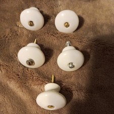 5 Vintage white small  Porcelain Knobs Dresse...