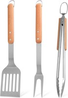 Grillbesteck Set Edelstahl Grillzange Spachtel Fleischgabel Mit Holzgriffen