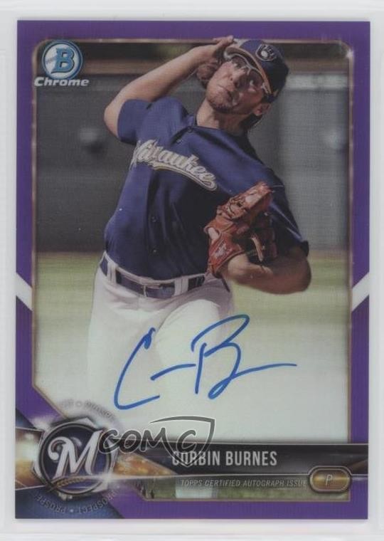 2018 Bowman Chrome Prospect Purple Refractor /250 Corbin Burnes #CPA-CB Auto 3ir