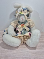 Vintage 18" White Plush Bunny Doll With Spring Floral Dress Hat Easter Decor