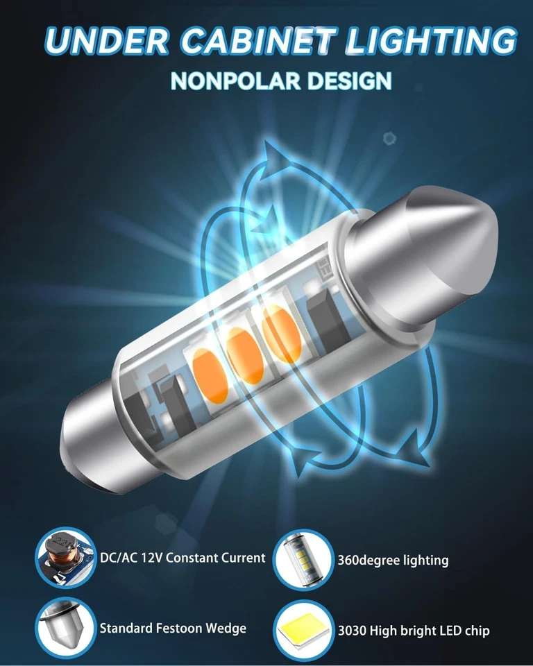 LED Festoon Light Bulb 44mm Warm White 12V Cabinet RV Refrigerator 6 Pack - Image 4 of 4