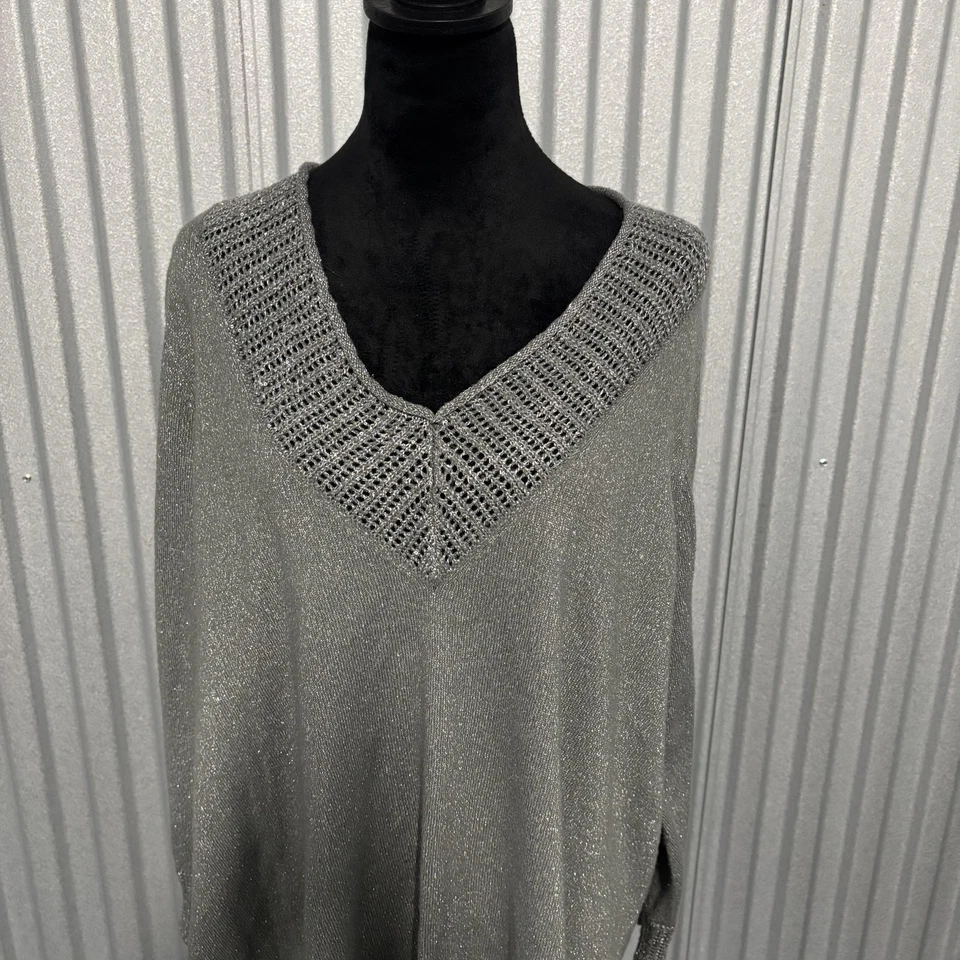 Женский свитер Catherines 2X 22 24 Вт серый металлик вязаный пуловер с V-образным вырезом большого размера - Изображение 3 из 4