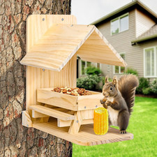 Squirrel Feeder for outside - Wooden Picnic Table, Weatherproof Roof