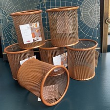 6 x Wire Mesh Metal Pen /Pencil Pot Holders. Copper Coloured.