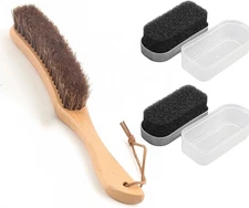 Felt Hat Brush and Sponge Cleaning Kit, Horse Hair Wood Brown 