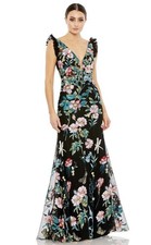 Mac Duggal 68273 Sz 10 Black Floral Embroidered Ruffle Mermaid Gown 598