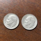 Lot of 2 pre-1965 Roosevelt silver dimes. 90% silver. Circulated condition.