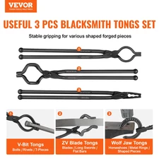 Blacksmith Tongs, 18” 3 PCS, V-Bit Bolt Tongs, Bladesmiths and Craftsmen