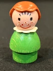 Vintage Original Fisher Price Little People Green Wooden Base Brown Bob Hair