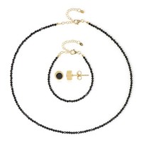 Cavill Echtschmuck Set Schwarzer Spinell 44,0Ct Ring Ohrringe Silber