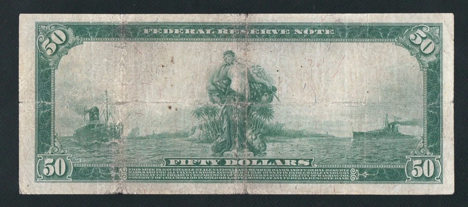 RARE BURKE/GLASS 6 DIGIT SERIAL NUMBER 1914 $50 FEDERAL RESERVE NOTE  - Image 2 of 2