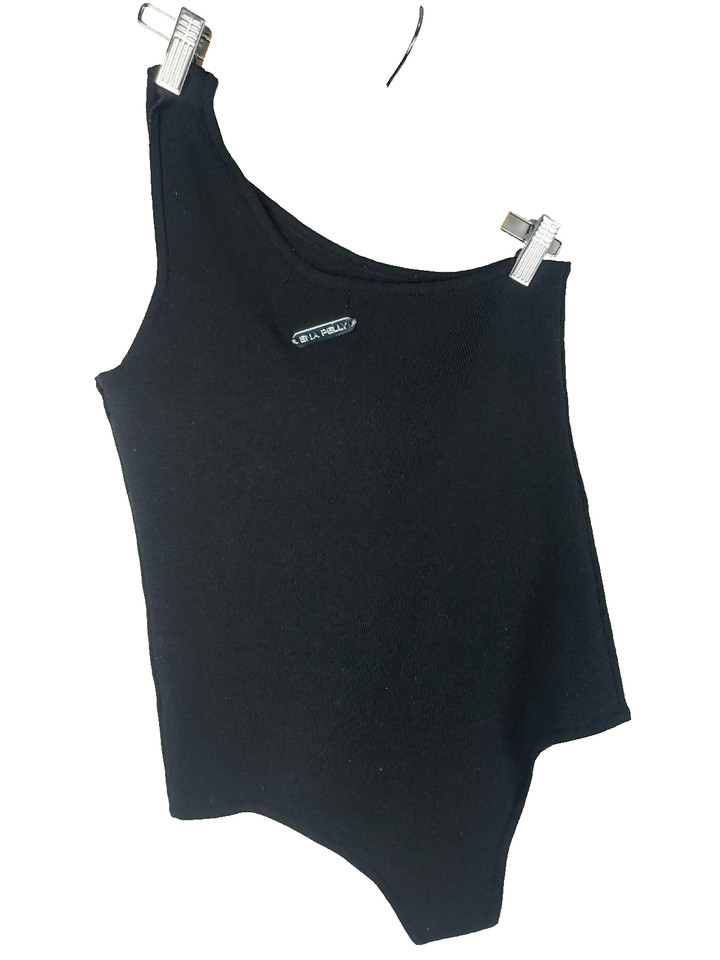 Ena Pelly Ribbed Bodysuit Black One Shoulder Asymmetric Top - Womens Size 12