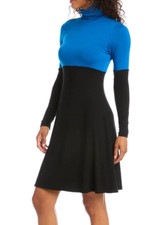 Karen Kane 3L1311 Black/Blue Colorblock Stretch Jersey Knit Turtleneck Dress XL