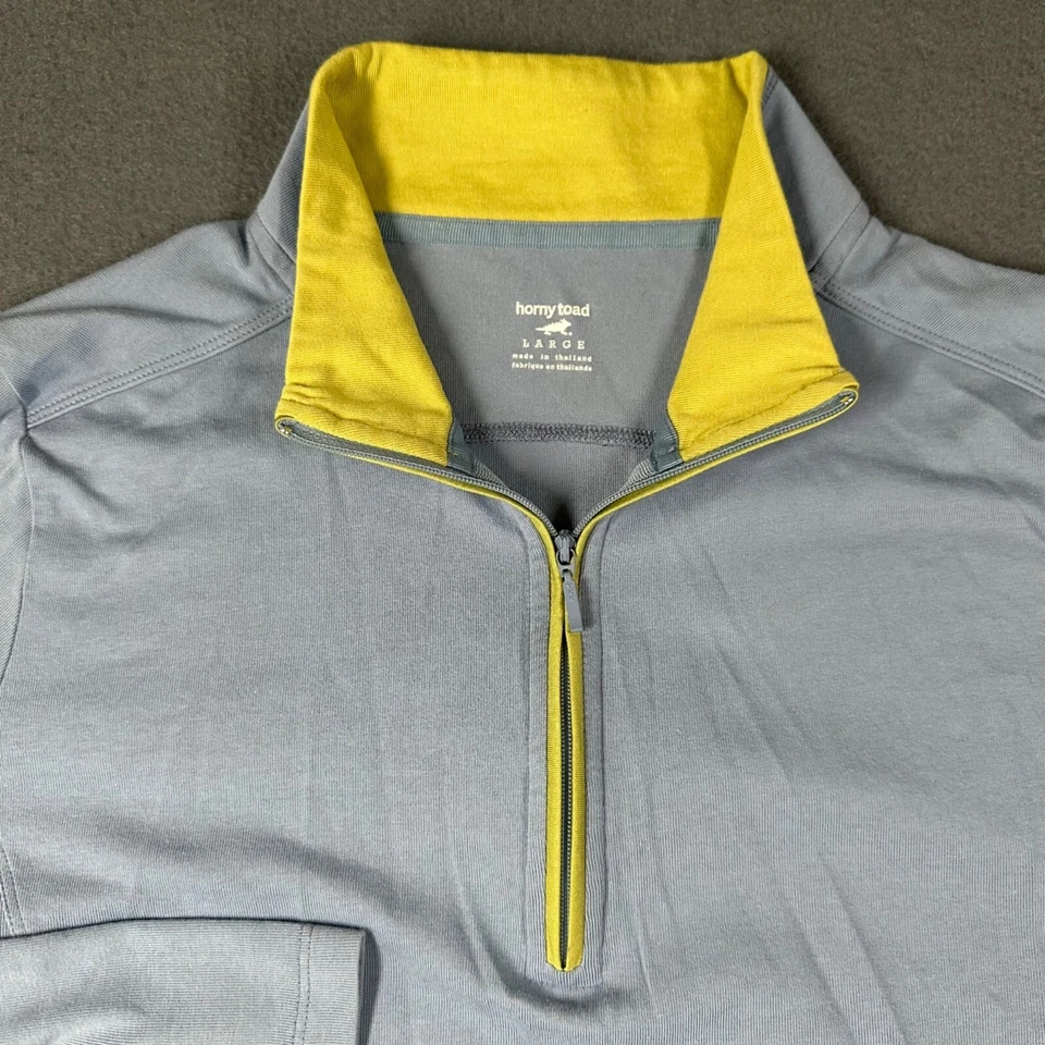Camisa Pullover Manga Larga Horny Toad Mujer L Azul Claro 1/4 Cremallera Acentos Verdes Foto 3 de 4