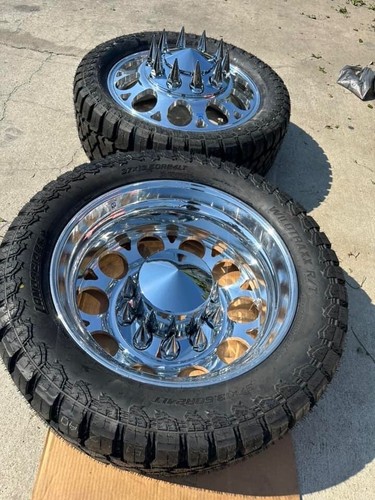22” CUSTOM ALCOA Desigen RIMS TIRE WHEELS W/35125022 caps adapters FOR DUALLY - Picture 5 of 6