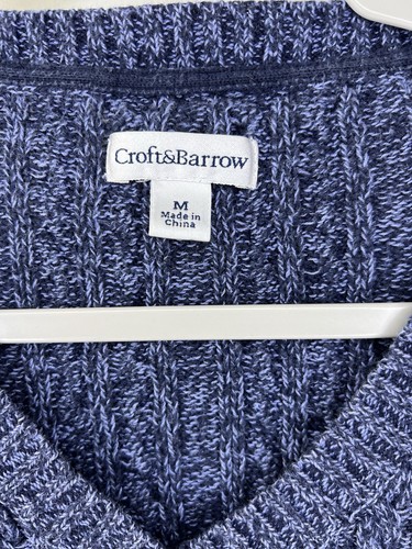 Croft & Barrow Pullover Sweater Women’s Size Medium Blue Cable Knit V Neck - Picture 3 of 8