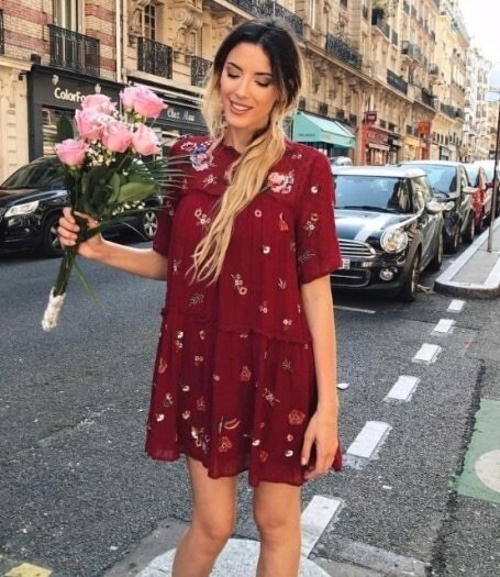 Zara Woman Burgundy Embroidered Shift Dress Size Medium EUC