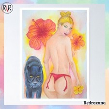 Illustrazione Eva Kant Dipinto Acquerello Quadro Eva Diabolik 20,3 x 15,2 cm