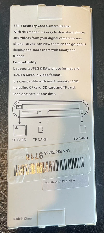 Lightning to SD/ CF/TF Card Camera Reader 3 in 1 Memory - A0062 - Image 4 of 4