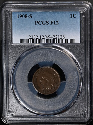 1908-S Indian Cent PCGS F12 Key Date Great Eye Appeal Nice Striike - Picture 3 of 4