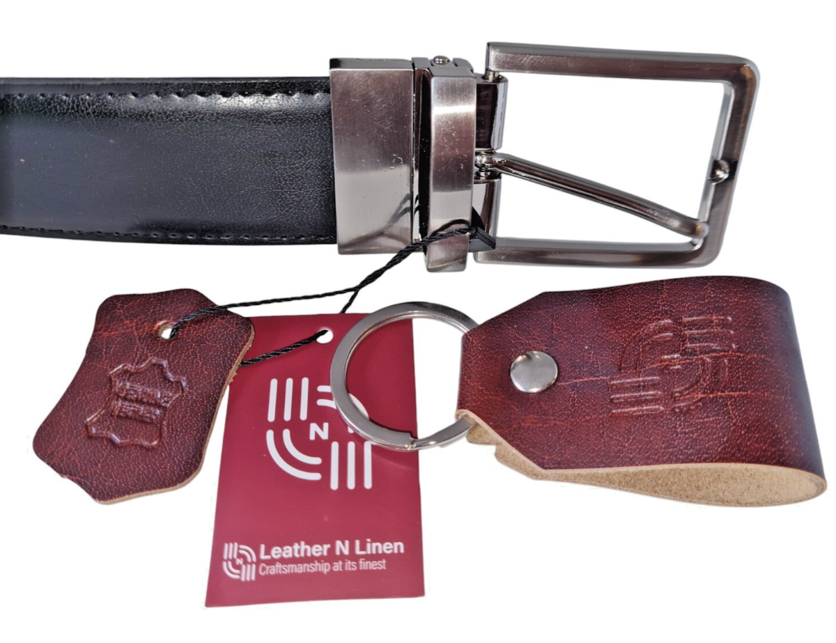Prospero Comfort Men's Reversible Classic Dress Belt Italian Top Grain Leather Black Brown Rotating Buckle