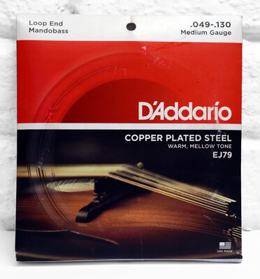 D'Addario EJ79 Kupfer plattiert Stahl Mandobass Saiten, mittlere Stärke 49-130 Schleifenende