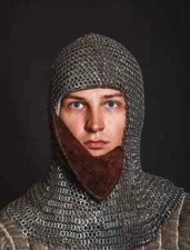 Chain mail Coif Flat Ring round riveted with washer Coif / hood with mask
