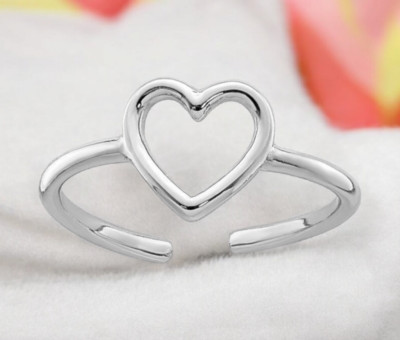 925 Sterling Silver Rhodium-plated Adjustable Polished Open Heart Toe ...