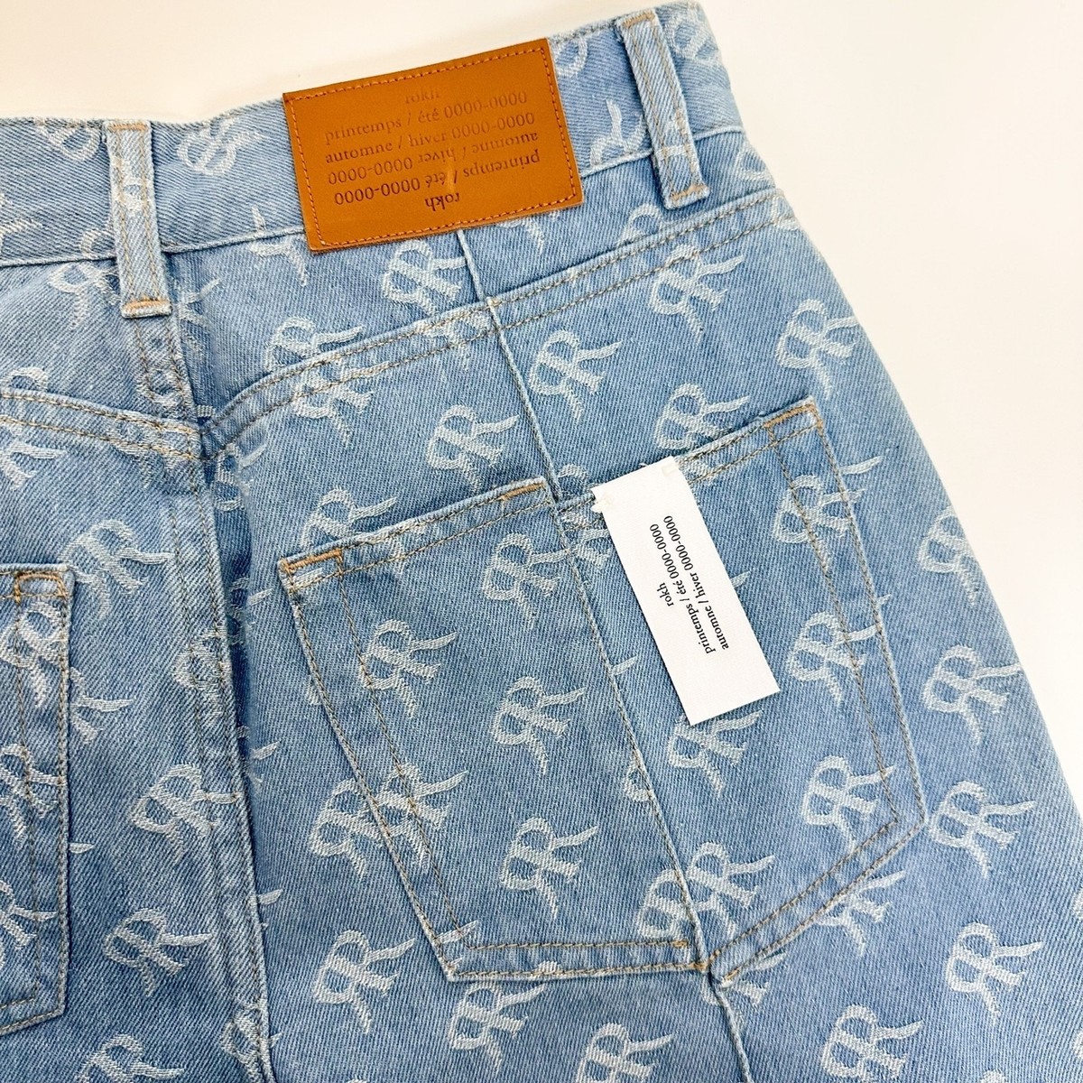 〓rokh〓 emblem monogram stone wash DENIM NWT Rokh Wide Leg High Waisted Monogram print Jeans Sz 2-4