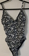 Floral Swimsuit Women's M One Piece Navy White Adjustable Strap NEW