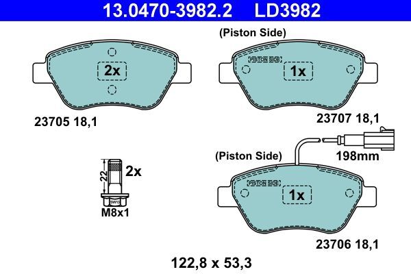 ATE 13.0470-3982.2 Bremsbelagsatz, Scheibenbremse FüR Fiat-image