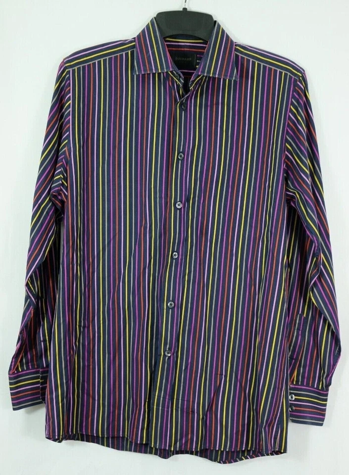 Men's DUCHAMP London 16" Colorful Rainbow Stripe Dress Shirt 100% Cotton - Image 2 of 4