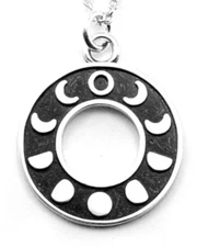 Moon Phase Necklace, 925 Sterling Silver Round Lunar Phase Pendant Necklace #C57