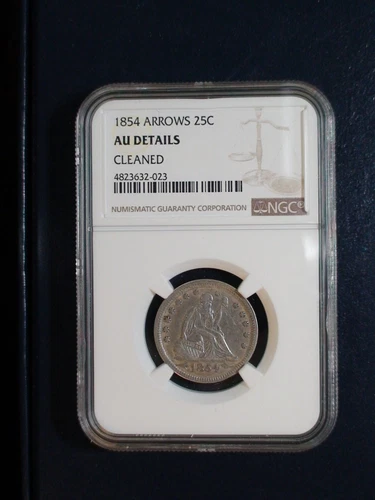 1854 ARROWS Seated Quarter NGC AU Details SILVER 25C Coin PRICED TO SELL NOW!
