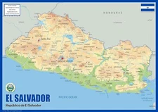El Salvador Physical Poster Map - 23.3 x 16.5 Inches x Inches, Blue 