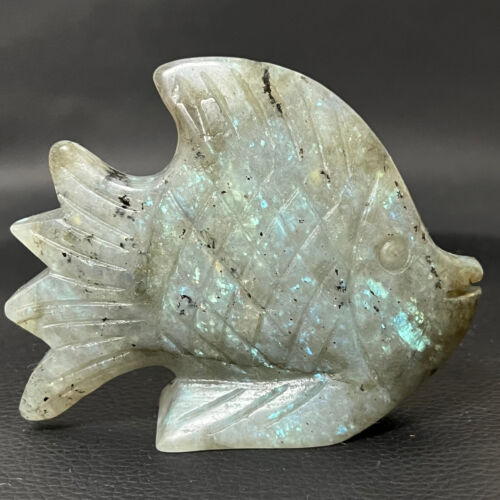 159G Natural beautiful labradorite crystal hand- carved FISH healing - Foto 1 di 17