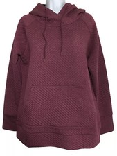 Womens Green Tea Pullover Hoodie Sweatshirt Quilted Long Sleeve Burgundy Size S