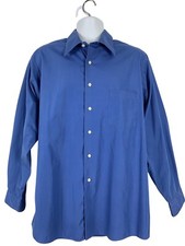 Van Heusen Mens Top Button Up Long Sleeve Shirt Blue Pocket Size 17 34/35 XL