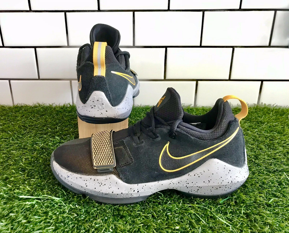 Nike Paul George PG 1 Youth Size 7 Black Gold Grey Basketball Shoes  878627-006