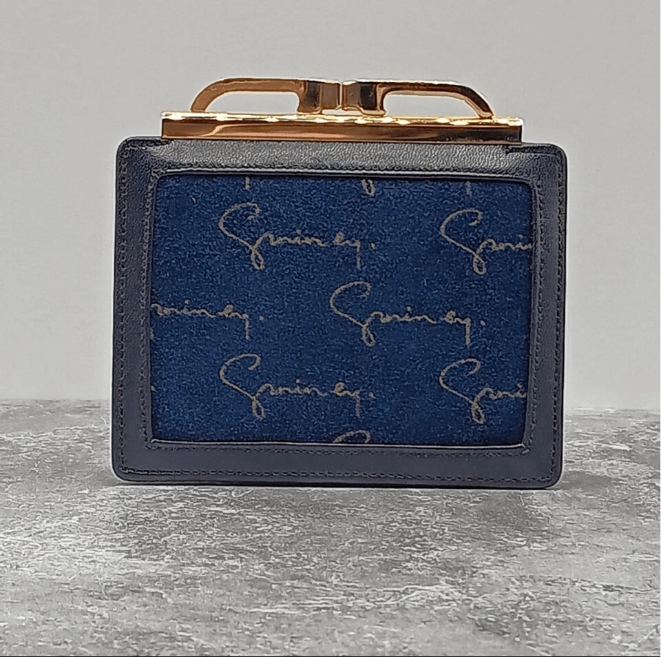 Cartera monedero de cuero vintage Givenchy azul y dorado con cierre de beso con caja Foto 2 de 4