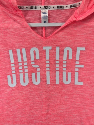 Justice Hoodie Youth 12 Pink White Spell Out Logo Sweatshirt Graphic Long Sleeve - Picture 6 of 10