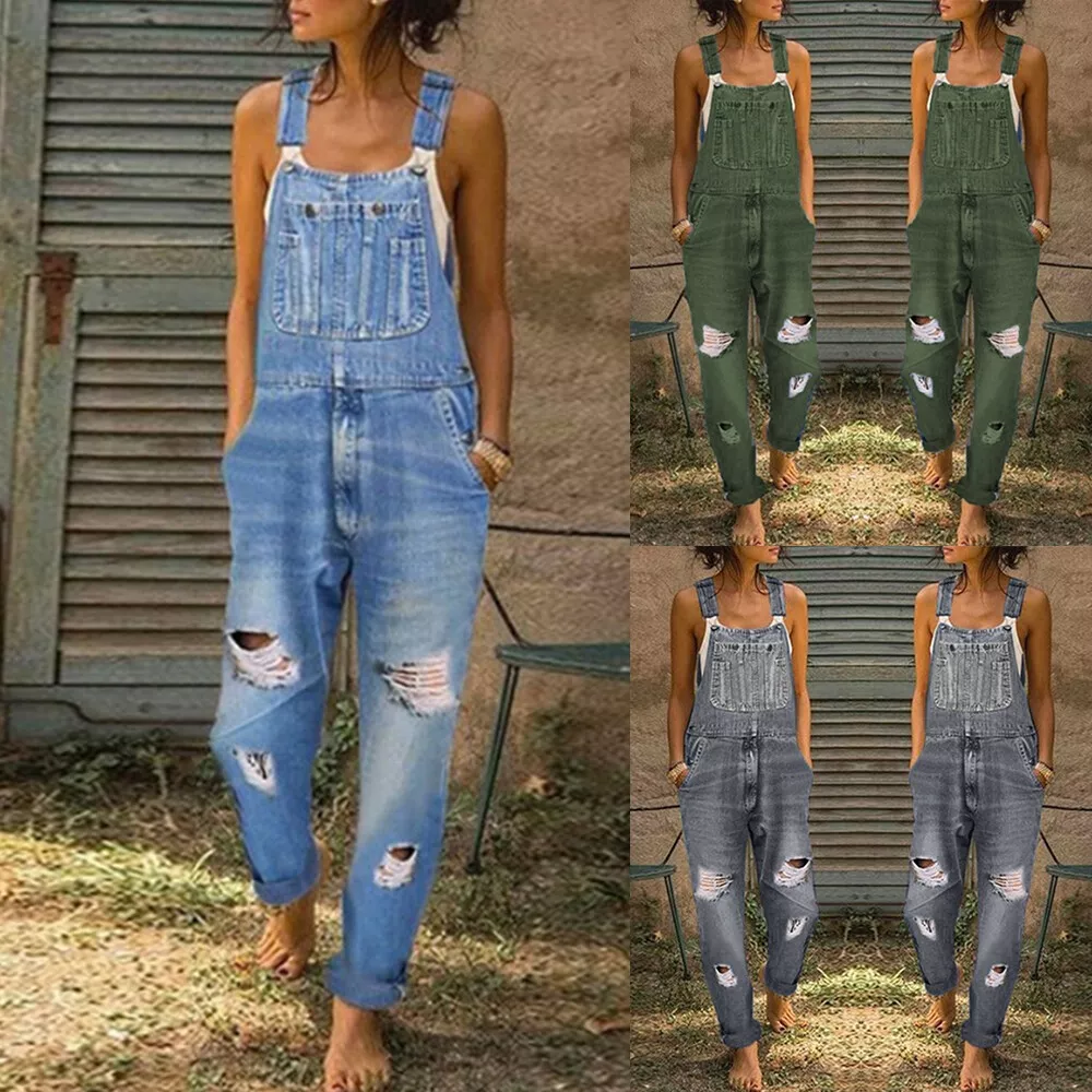 Women's distressed overalls sales