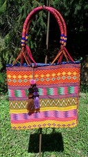 Maya Mexican Hand Embroidered Zipper Tote Bag Chiapas Rainbow E63 15x15