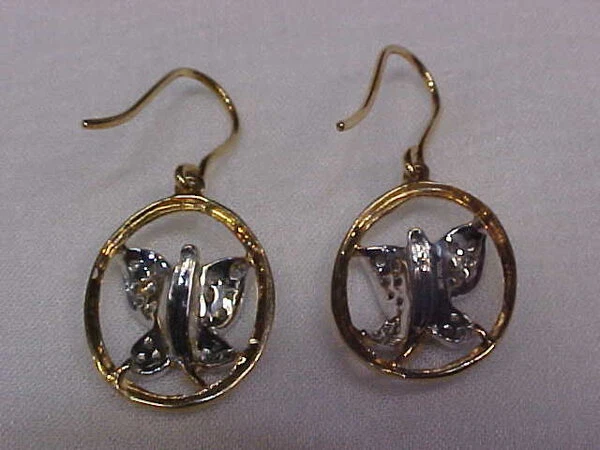 PENDIENTES MARIPOSA COLGANTES DIAMANTES CONJUNTO PAVÉ NATURAL PATRIMONIO 36 10K YG WG Foto 4 de 4