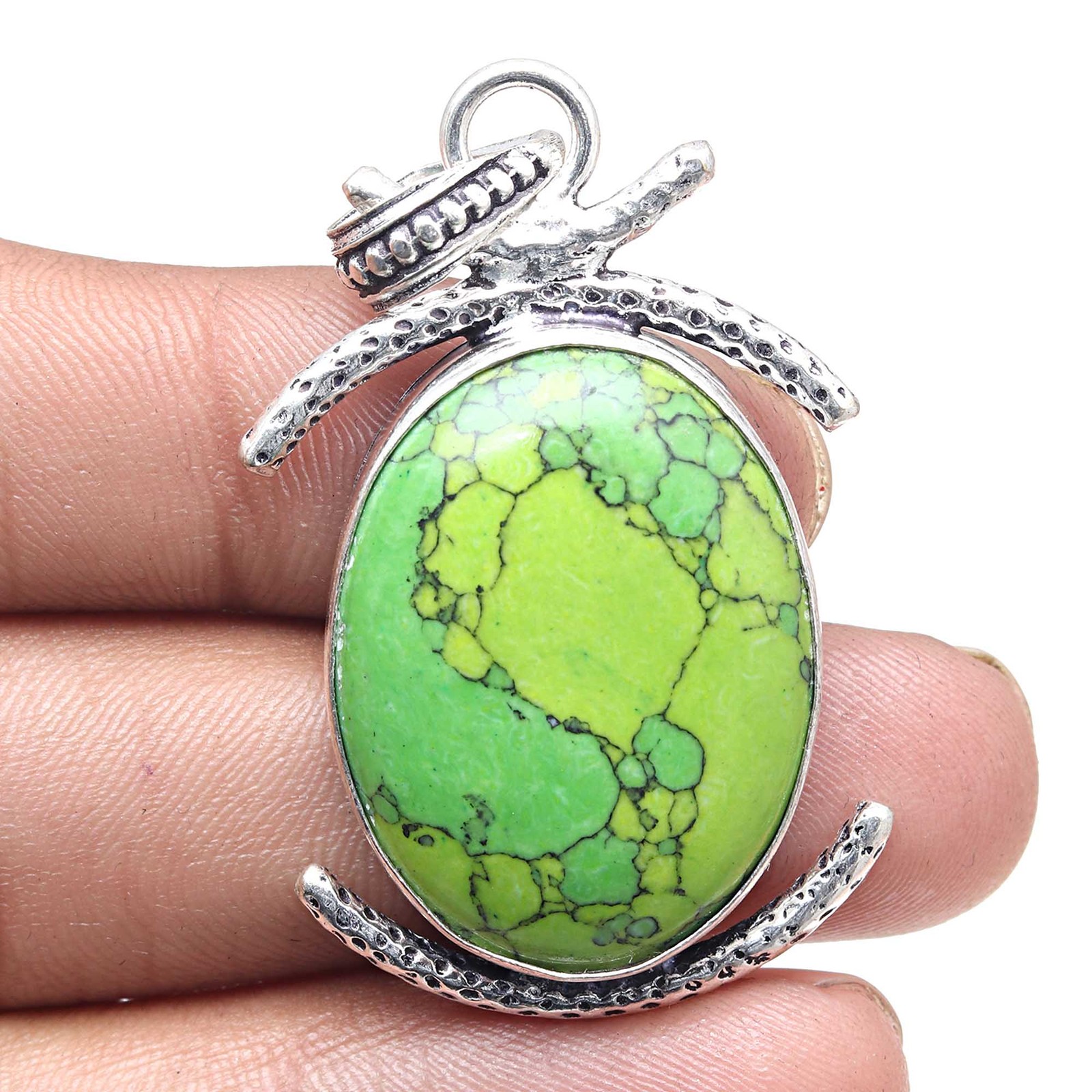 Green Turquoise Gemstone Silver Pendant Handmade Jewelry Gift For Her 2 Inch