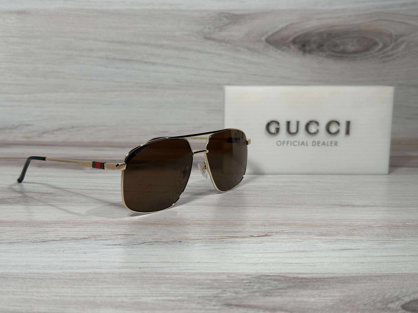 Gucci GG 1676 Pilot Gold Sunglasses With Brown Lens - Ships Now!
