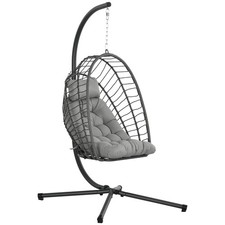 Outsunny PE Hanging Swing Chair w/ Thick Cushion, Patio Hanging Chair, Grey
