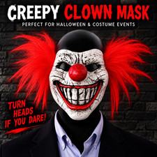 Creepy Clown Mask Scary Halloween Costume Red Hair Horror Party Prop Adult
