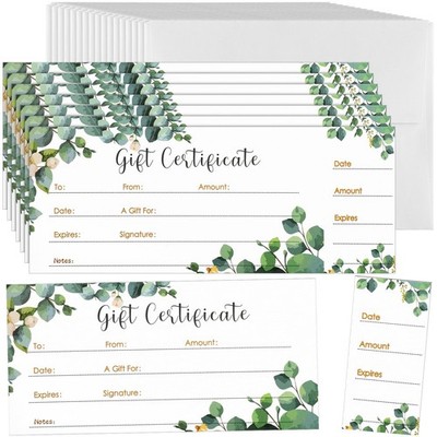 Sinmoe 50 Sets Gift Certificate for 4.72 x 2.36 Inch, Eucalyptus Leaves